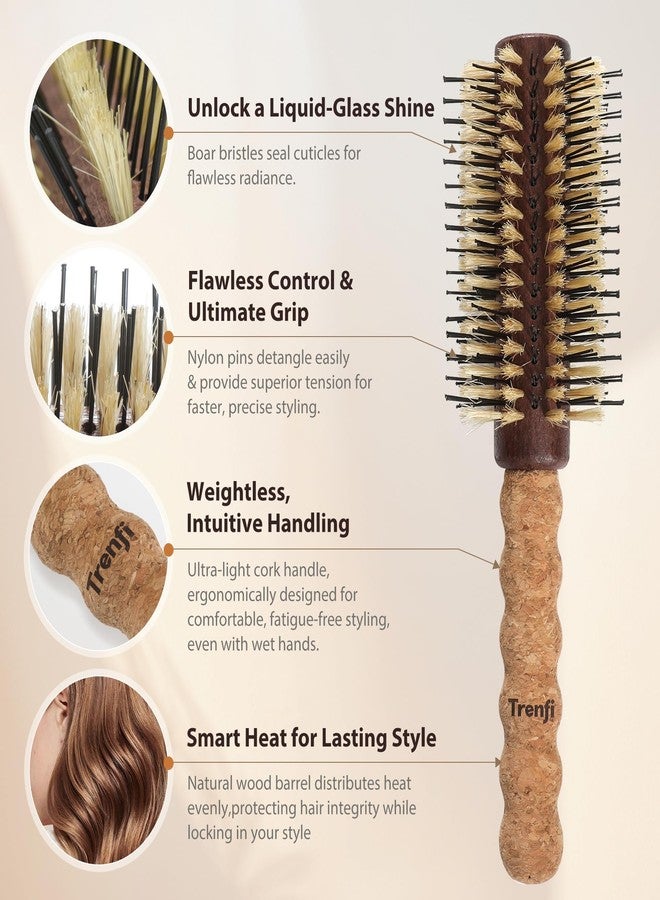 TRENFI Premium Round Brush for Blow Drying (2.5 Inch) - Lightweight Cork Handle & Reinforced Boar Bristle - Professional Volumizing Tool for Thick, Coarse & Wavy Hair - Anti-Frizz & Detangling - Image 2